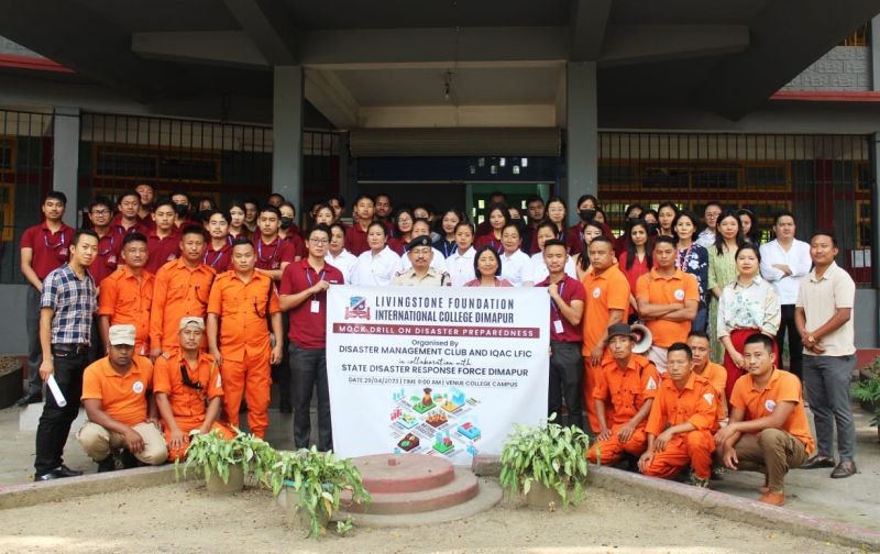 Mock drill on disaster preparedness being carried out at Livingstone Foundation International College in collaboration with the State Disaster Response Force on April 29. 